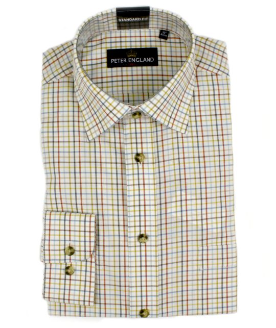 Peter England Navy & Gold Tattersall Check Shirt - Image 3