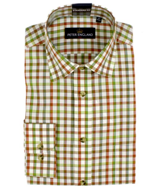 Peter England Brown & Green Herringbone Tattersall Check Shirt - Image 3