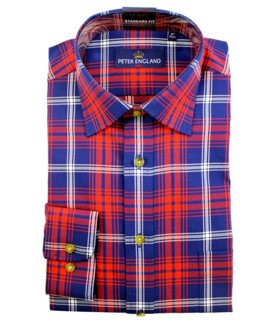 Peter England Red & Navy Plaid Shirt - Image 3