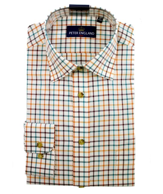 Peter England Green & Brown Tattersall Check Shirt - Image 3