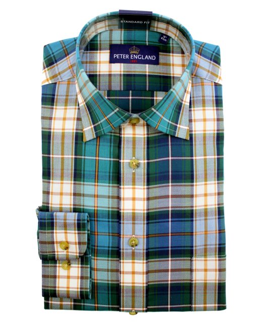 Peter England Green Plaid Shirt - Image 3