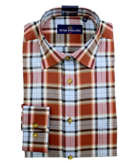 Peter England Brown & Blue Plaid Shirt - Image 3