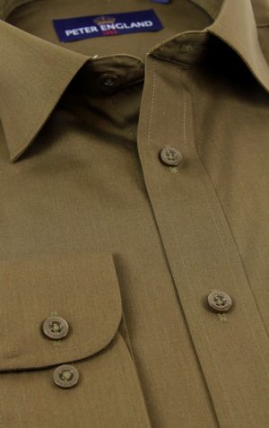 Peter England Mens Dark Olive Plain Shirt