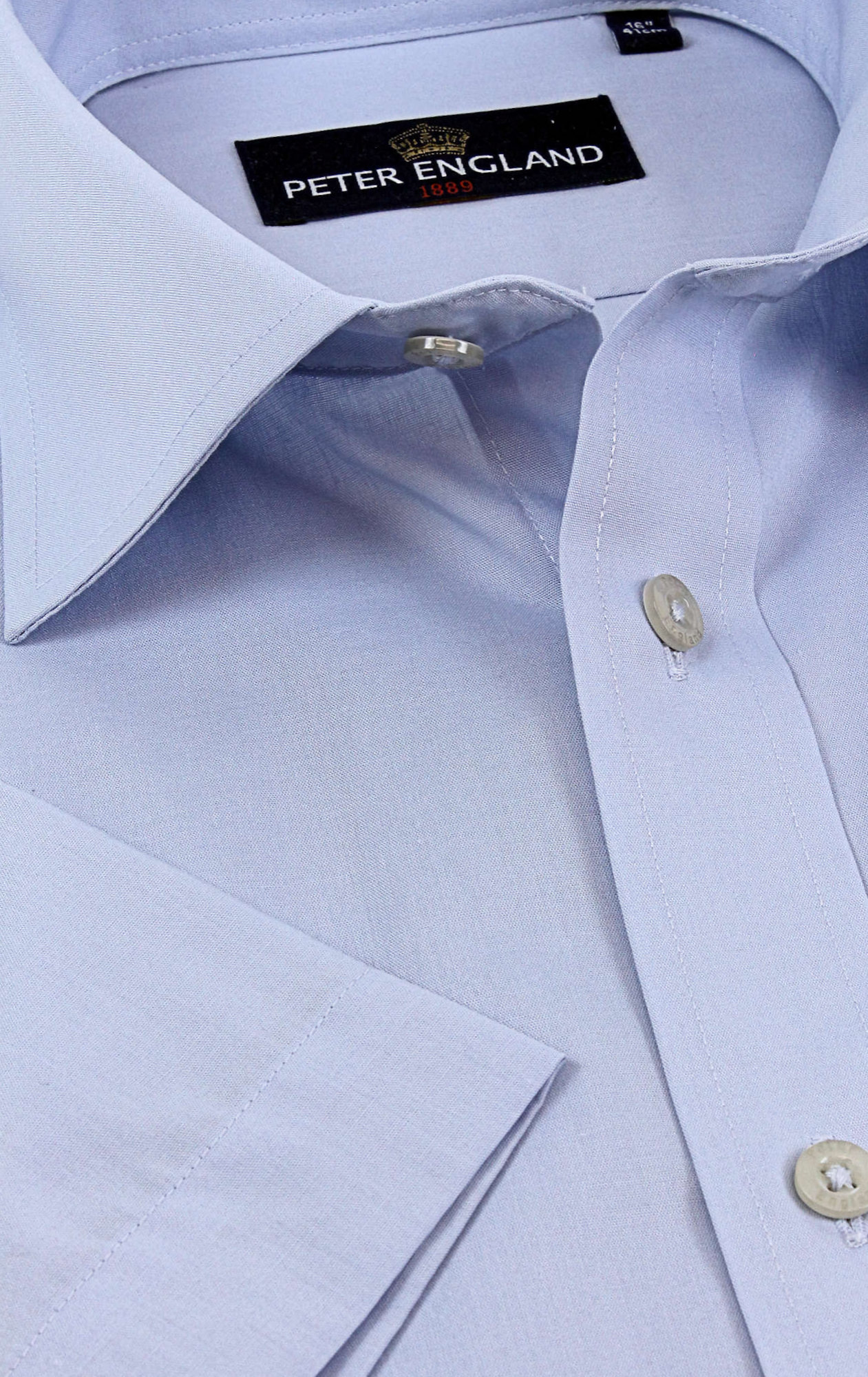 Peter England Mens Light Blue Plain Short Sleeve Shirt - Image 2