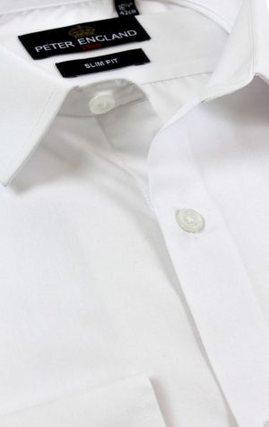 Peter England Mens White Slim Fit Cotton Rich Plain Shirt