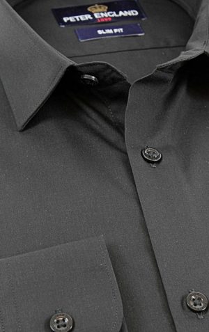 Peter England Mens Black Slim Fit Cotton Rich Plain Shirt
