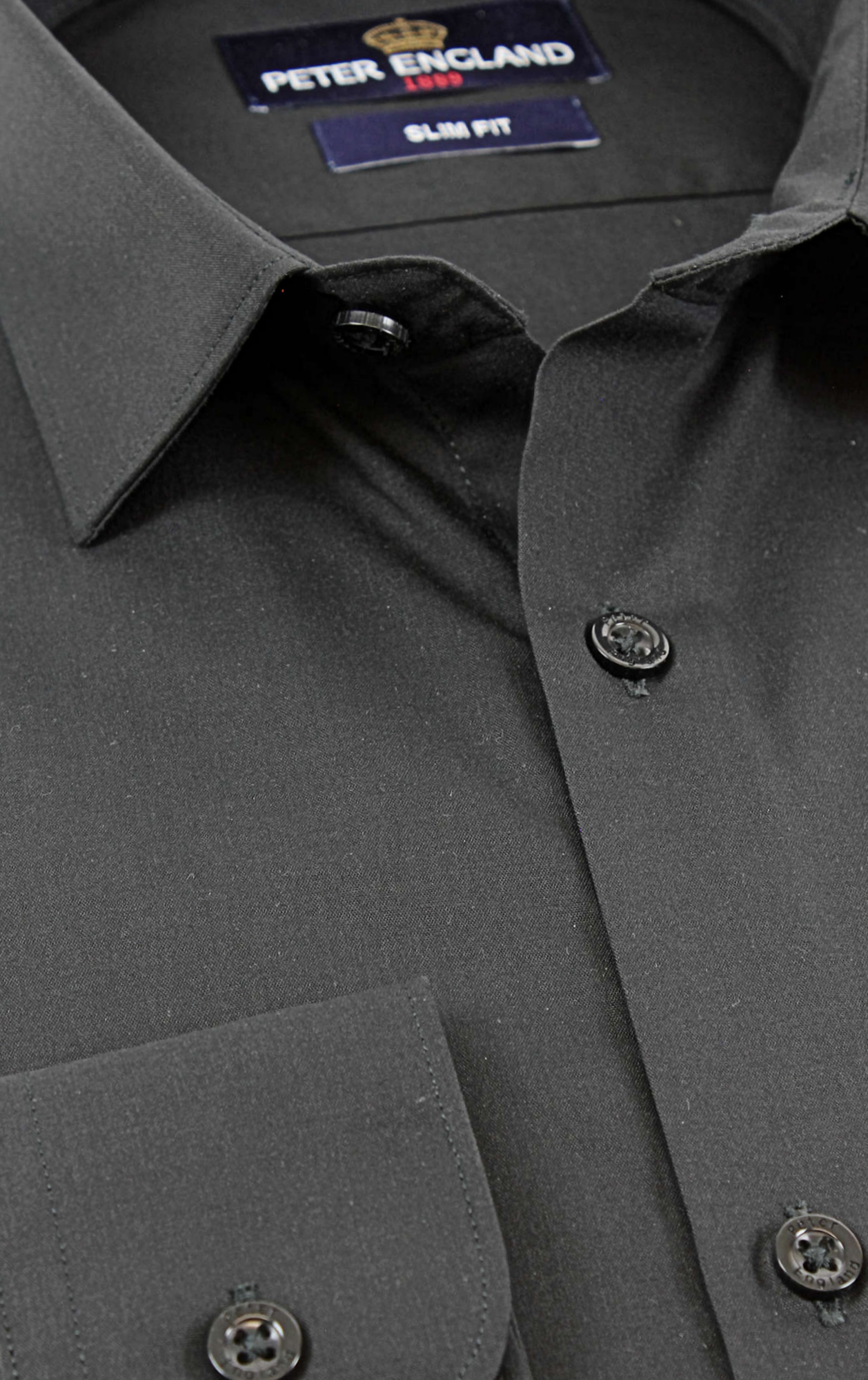 Peter England Mens Black Slim Fit Cotton Rich Plain Shirt