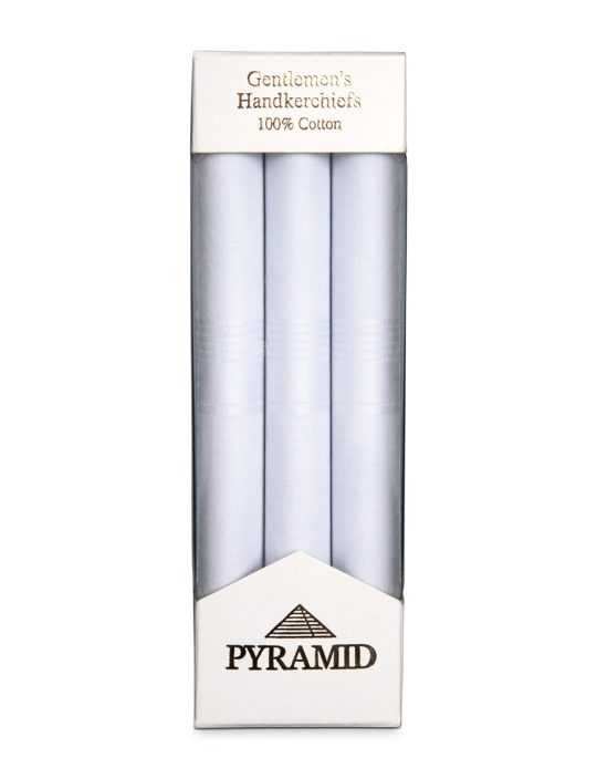Mens 3 Pack Pyramid White Cotton Handkerchiefs