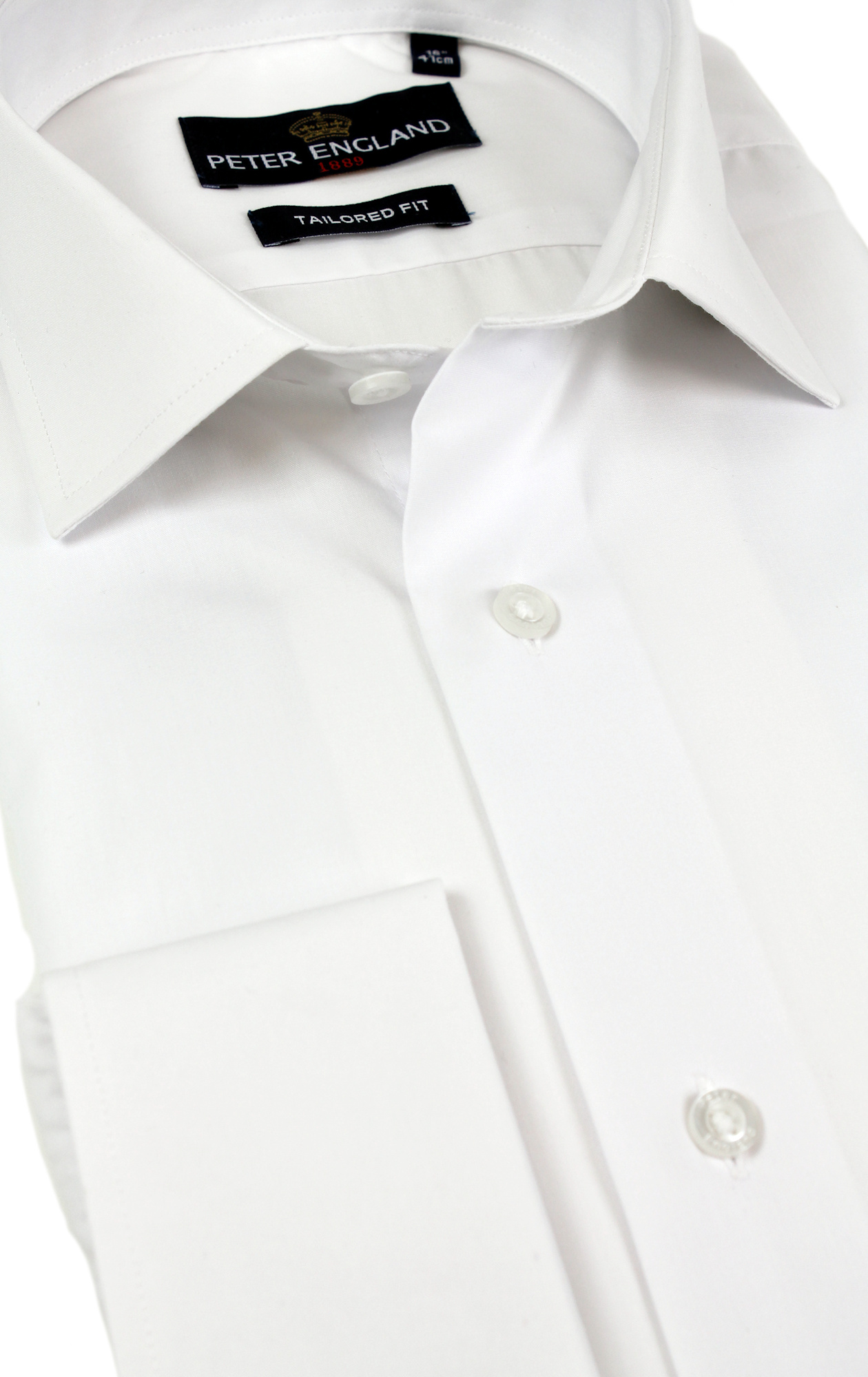 Peter England Mens Tailored Fit Cotton Rich White Double Cuff Plain Shirt - Image 2