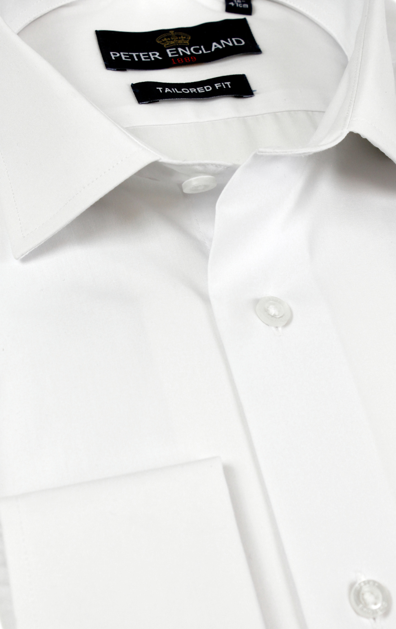 Peter England Mens Tailored Fit Cotton Rich White Double Cuff Plain Shirt