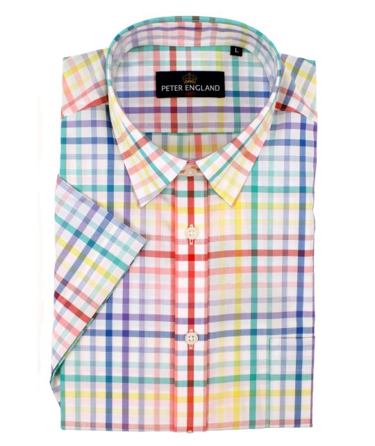 Peter England Multicoloured Tattersall Check Short Sleeve Cotton Shirt - Image 2