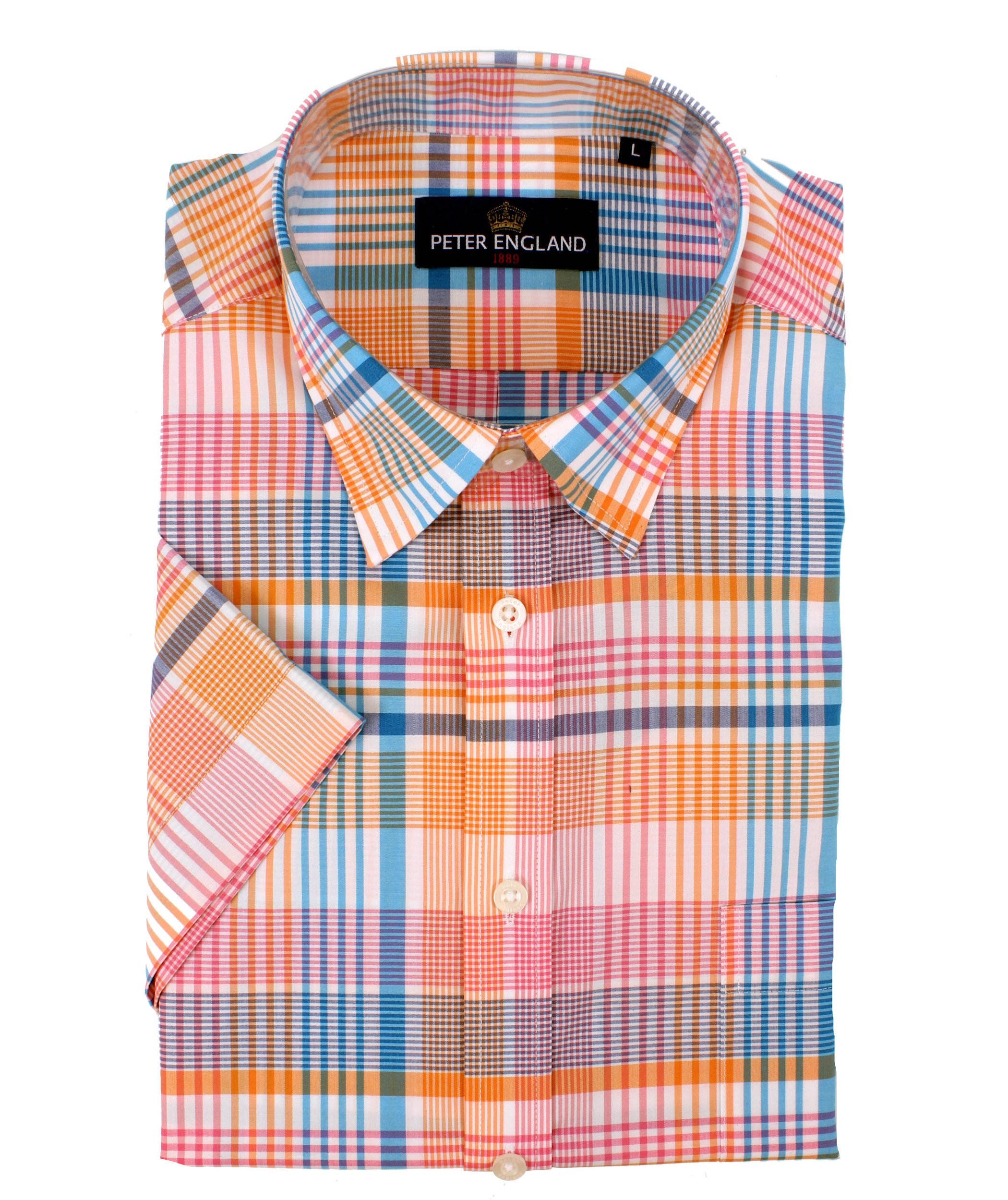 Peter England Bright Check Short Sleeve Cotton Shirt - Image 2