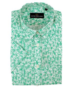 Peter England Jade Green Sailing Print Short Sleeve Cotton Shirt
