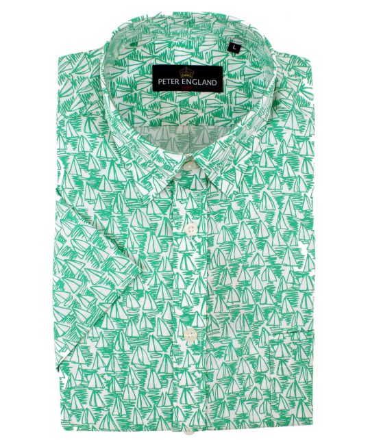 Peter England Jade Green Sailing Print Short Sleeve Cotton Shirt - Image 2