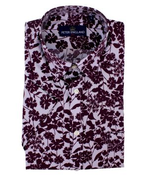 Peter England Mulberry Floral Print Short Sleeve Cotton Shirt