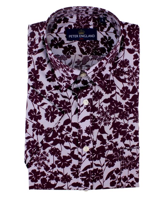 Peter England Mulberry Floral Print Short Sleeve Cotton Shirt - Image 2