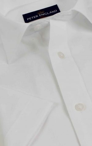 Peter England Men's Plain Short Sleeve White Shirt