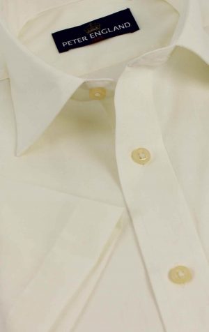 Peter England Men's Plain Short Sleeve Ecru Shirt