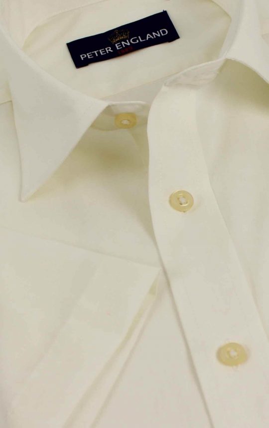 Peter England Men's Plain Short Sleeve Ecru Shirt