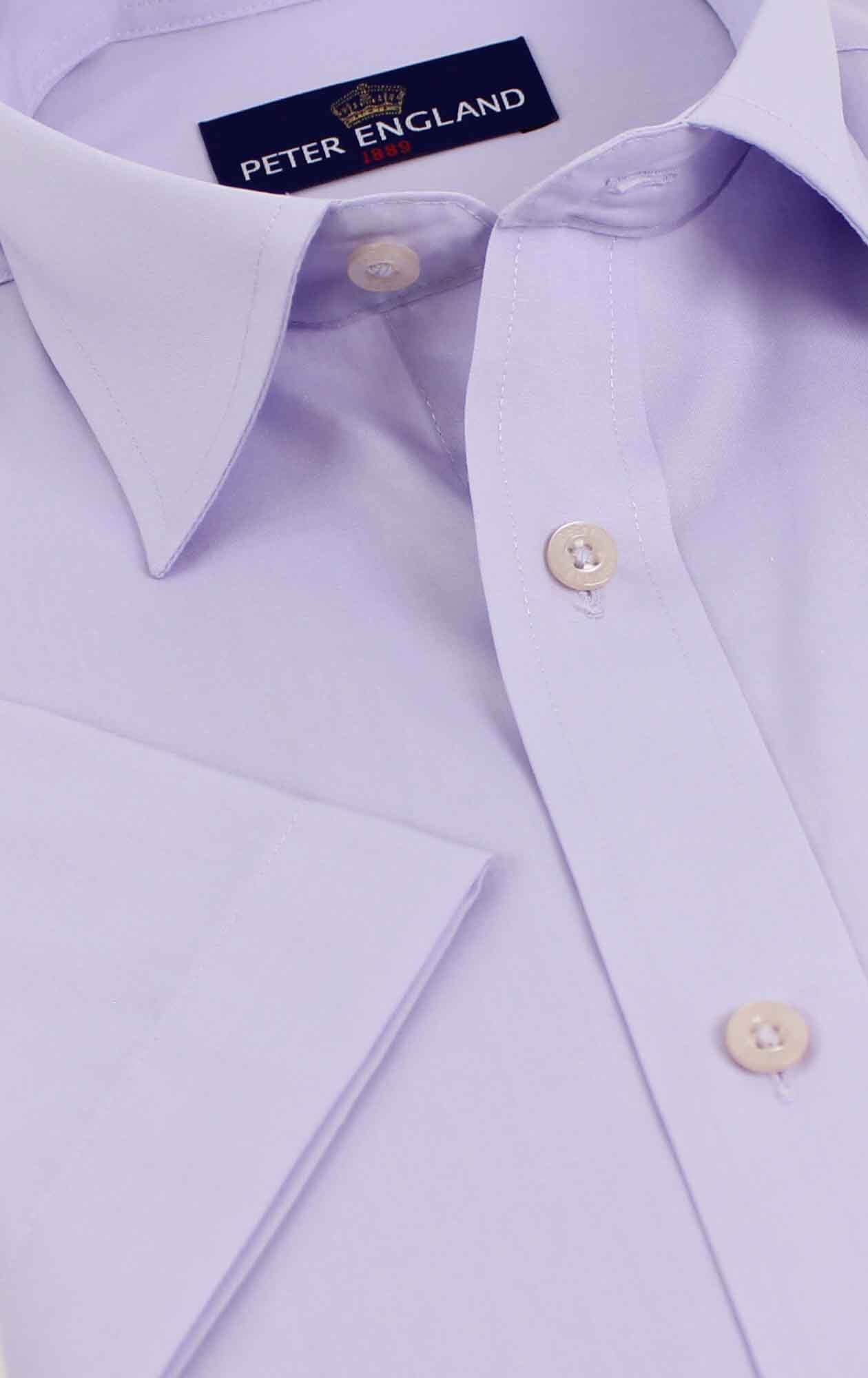 Peter England king size men’s short sleeve shirt with chest pocket, classic collar, and branded buttons – breathable and smart for warm weather.