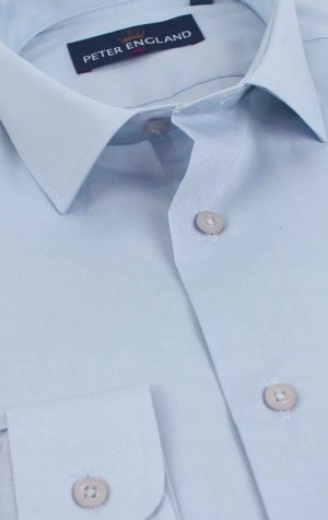 Peter England Men's Tailored Fit Cotton Rich Plain Light Blue Shirt