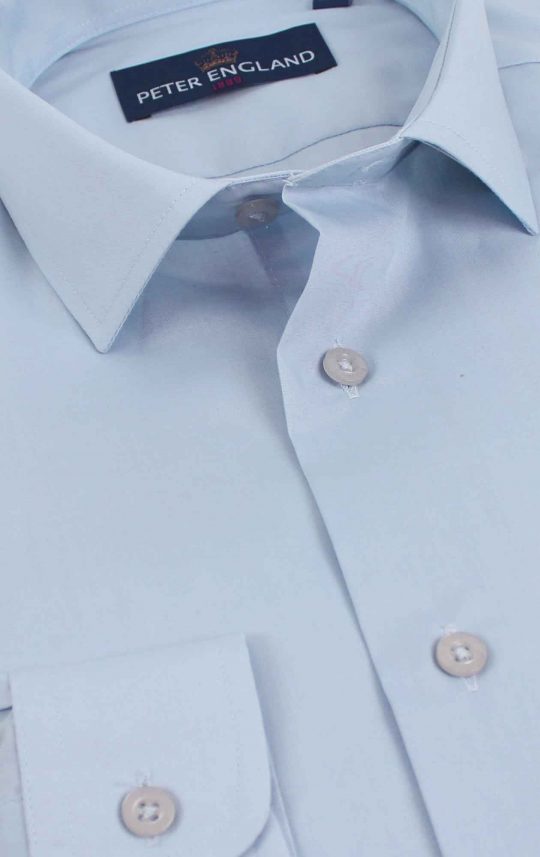Peter England Men's Tailored Fit Cotton Rich Plain Light Blue Shirt