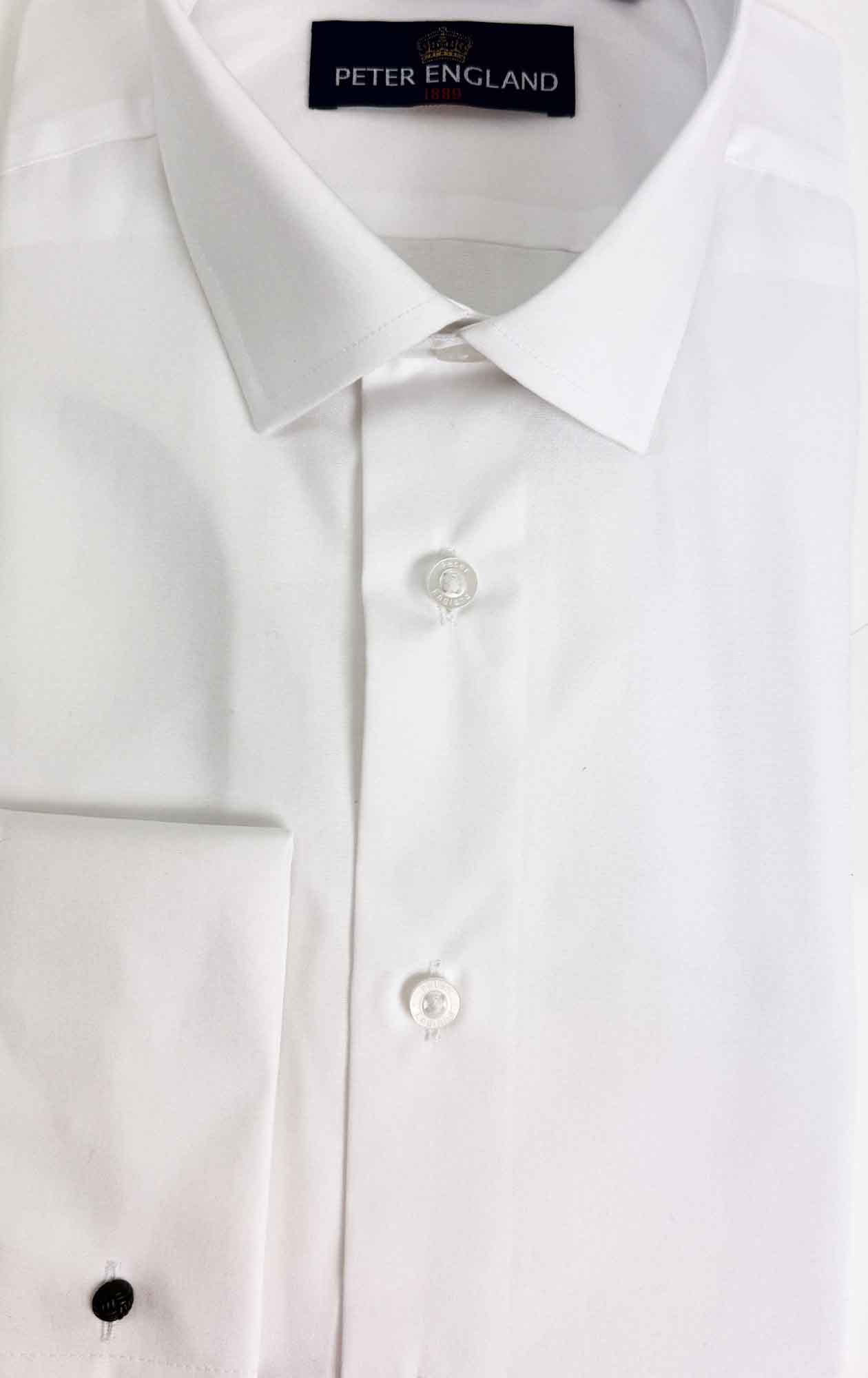 Peter England Men's Plain Double Cuff White Shirt
