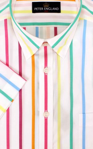 Peter England Bright Coloured Stripe Short Sleeve Cotton Shirt