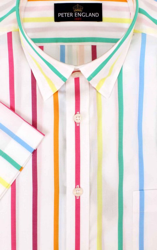 Peter England Bright Coloured Stripe Short Sleeve Cotton Shirt