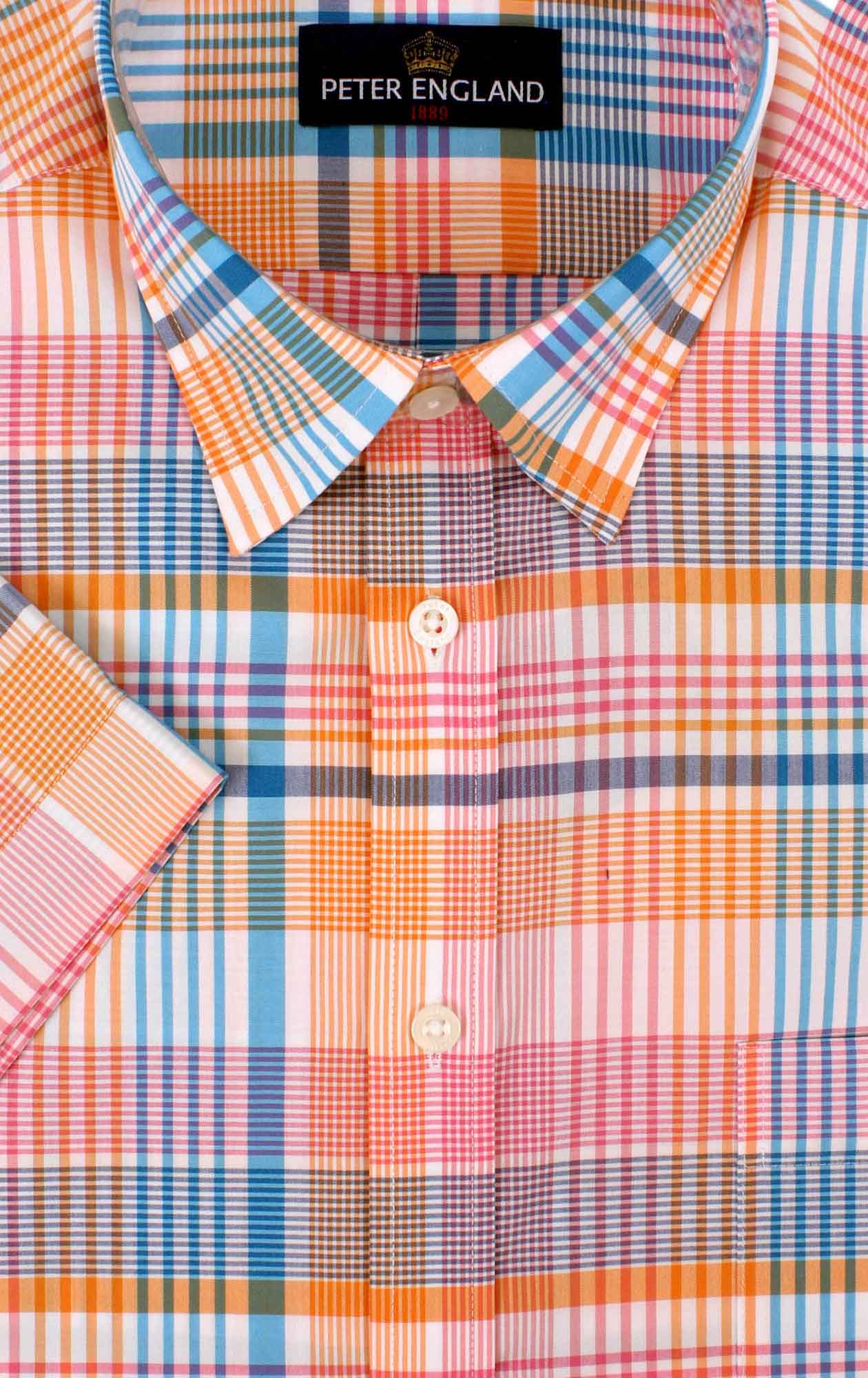 Peter England Bright Check Short Sleeve Cotton Shirt