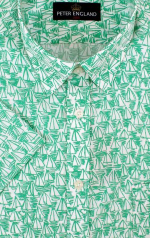 Peter England Jade Green Sailing Print Short Sleeve Cotton Shirt