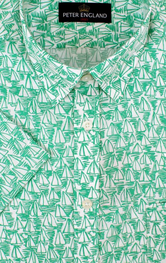 Peter England Jade Green Sailing Print Short Sleeve Cotton Shirt