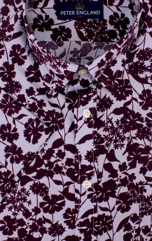 Peter England Mulberry Floral Print Short Sleeve Cotton Shirt