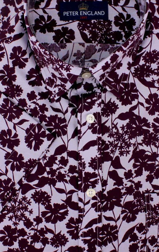 Peter England Mulberry Floral Print Short Sleeve Cotton Shirt