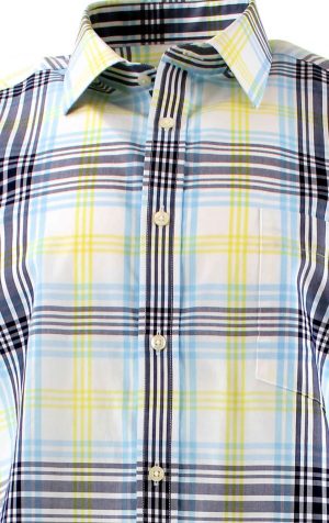Peter England Blue Quartz Plaid Short Sleeve Cotton Shirt