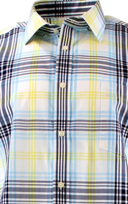 Peter England Blue Quartz Plaid Short Sleeve Cotton Shirt