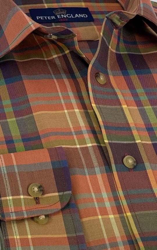 Peter England Russet Plaid Shirt