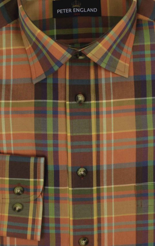 Peter England Russet Plaid Shirt