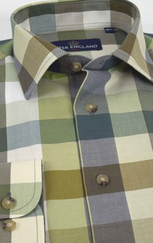 Peter England Sage Green Buffalo Check Shirt