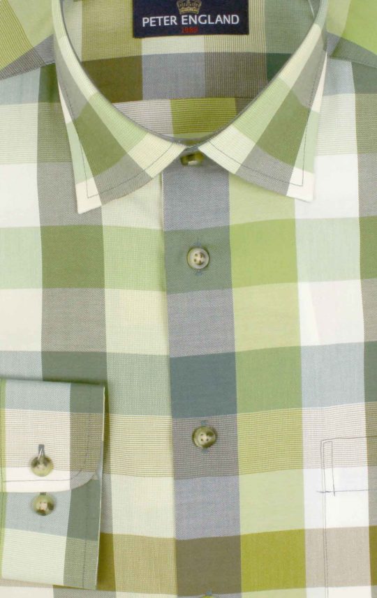 Peter England Sage Green Buffalo Check Shirt