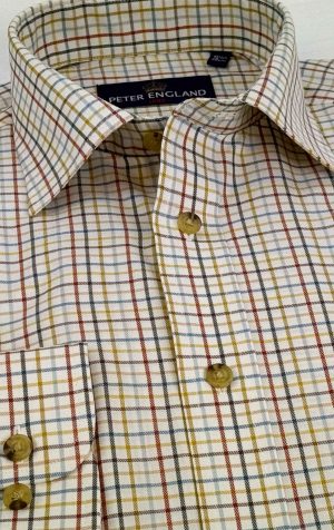 Peter England Navy & Gold Tattersall Check Shirt