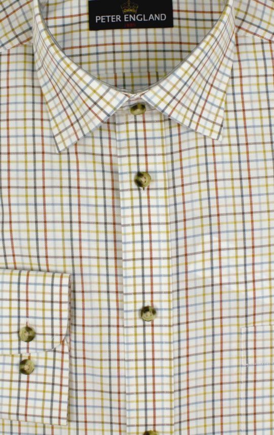 Peter England Navy & Gold Tattersall Check Shirt