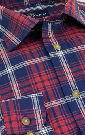 Peter England Red & Navy Plaid Shirt