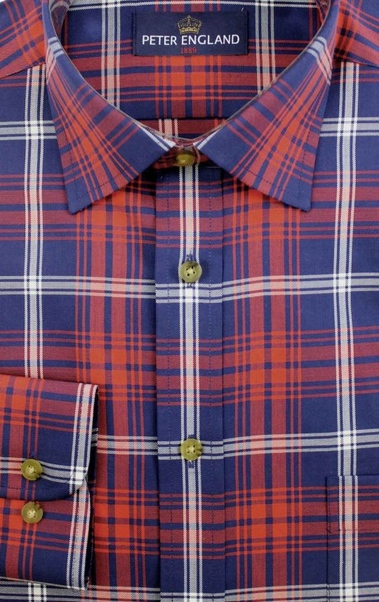 Peter England Red & Navy Plaid Shirt