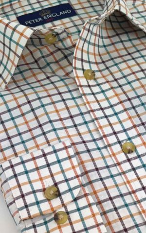 Peter England Green & Brown Tattersall Check Shirt