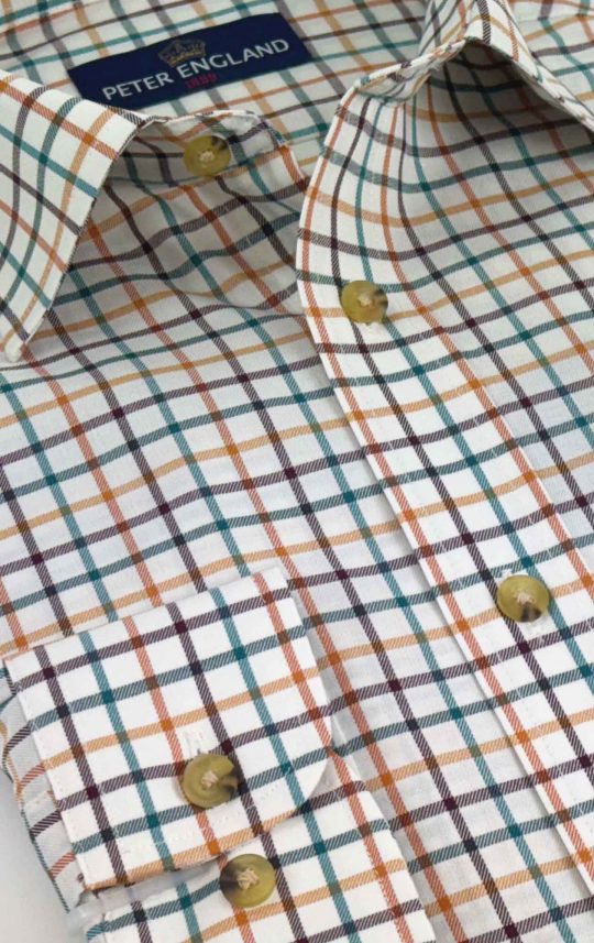 Peter England Green & Brown Tattersall Check Shirt