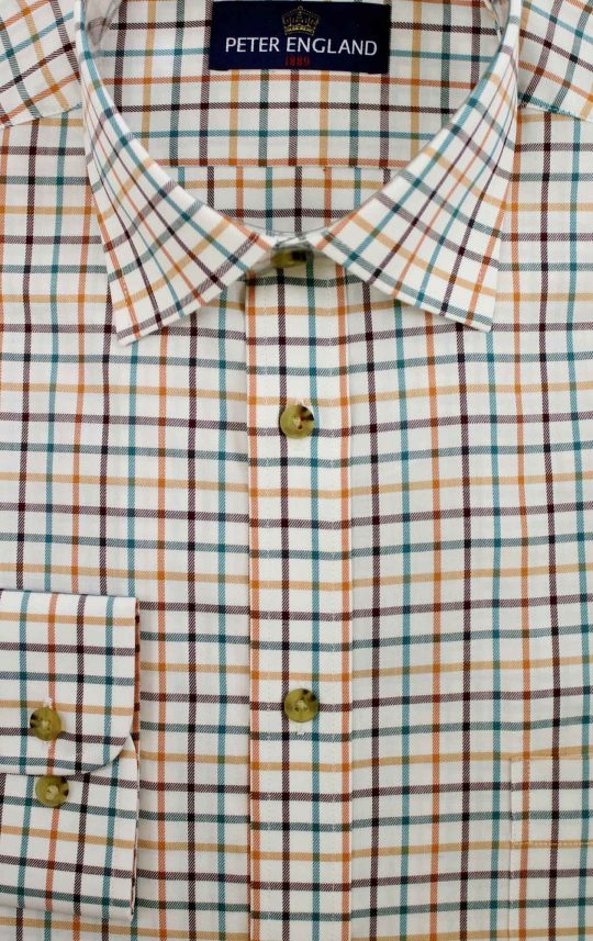 Peter England Green & Brown Tattersall Check Shirt
