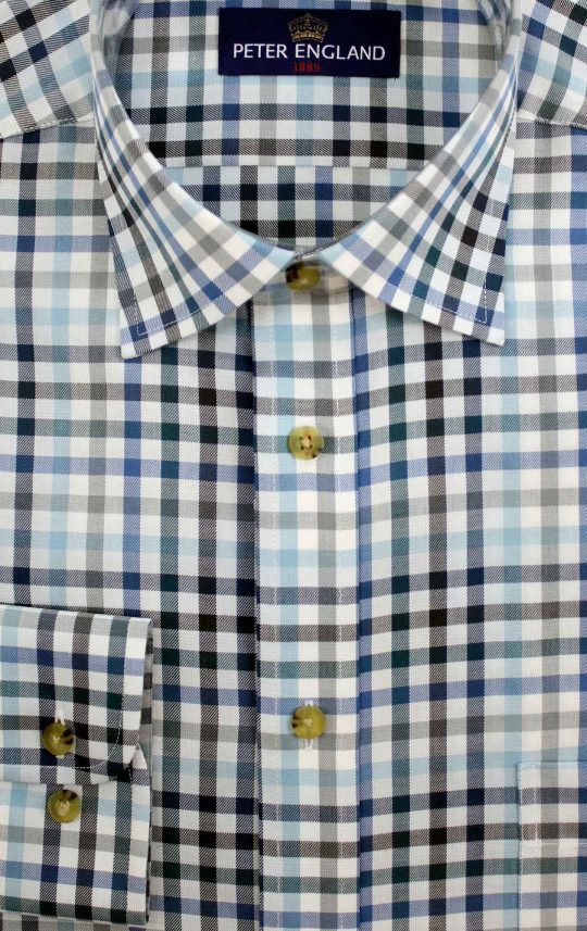 Peter England Blue Ombre Tattersall Check Shirt