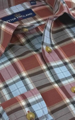Peter England Brown & Blue Plaid Shirt