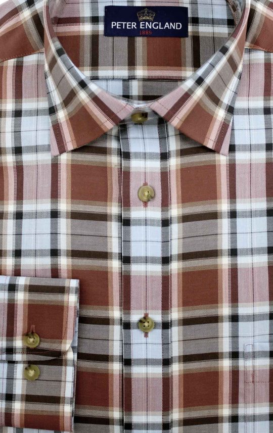 Peter England Brown & Blue Plaid Shirt - Image 2